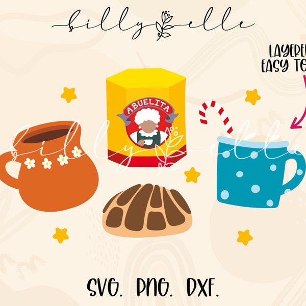 Chocolate Abuelita vector bundle - Mexican Hot Cocoa Digital Download SVG Cricut - Silhouette - Concha Pan Dulce SVG - Cantarito Christmas