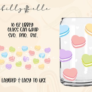 Macaron Hearts 16oz Libbey Glass Can Wrap - Love Macaroon SVG - Valentine's Day Digital Download SVG Files For Cricut - Libbey Wrap Template