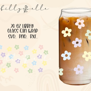 Retro Blumen Muster Libbey Glas Dose Wrap - Groovy - Digital Download SVG Dateien für Cricut - Blumen Boho Wrap Template - 20oz Template