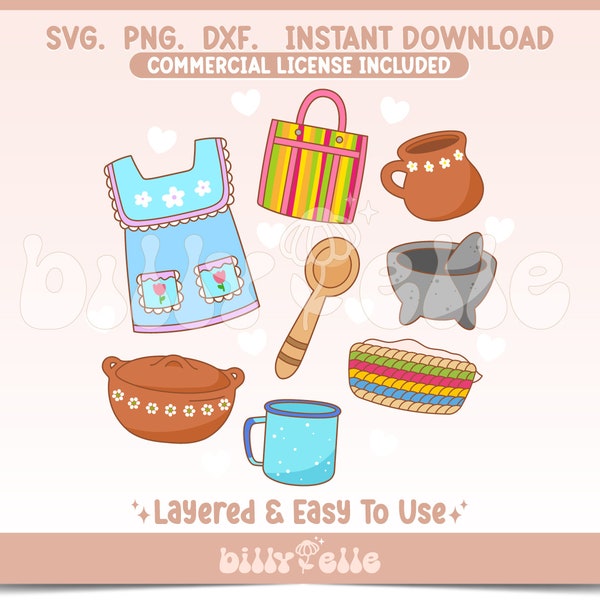 Mexican Kitchen bundle SVG - Mexican food Abstract Digital Download SVG Cricut - Silhouette - Cantarito Barro - Mandil mexicano - Molcajete