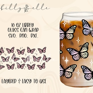 Schmetterlinge Libbey Glas Dose Wrap - Schmetterling - Digitaler Download SVG Datei für Cricut - Libbey Bunte 16oz Glas Dose Vorlage