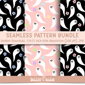 Cute Ghosts seamless pattern bundle - Spooky Halloween seamless pattern - Digital Download High Resolution JPG - spooky repeating pattern