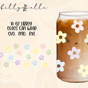 Retro Flowers Pattern Libbey Glass Can Wrap - Groovy - Digital Download SVG Files For Cricut - Flowers Boho Wrap Template - 16oz Template