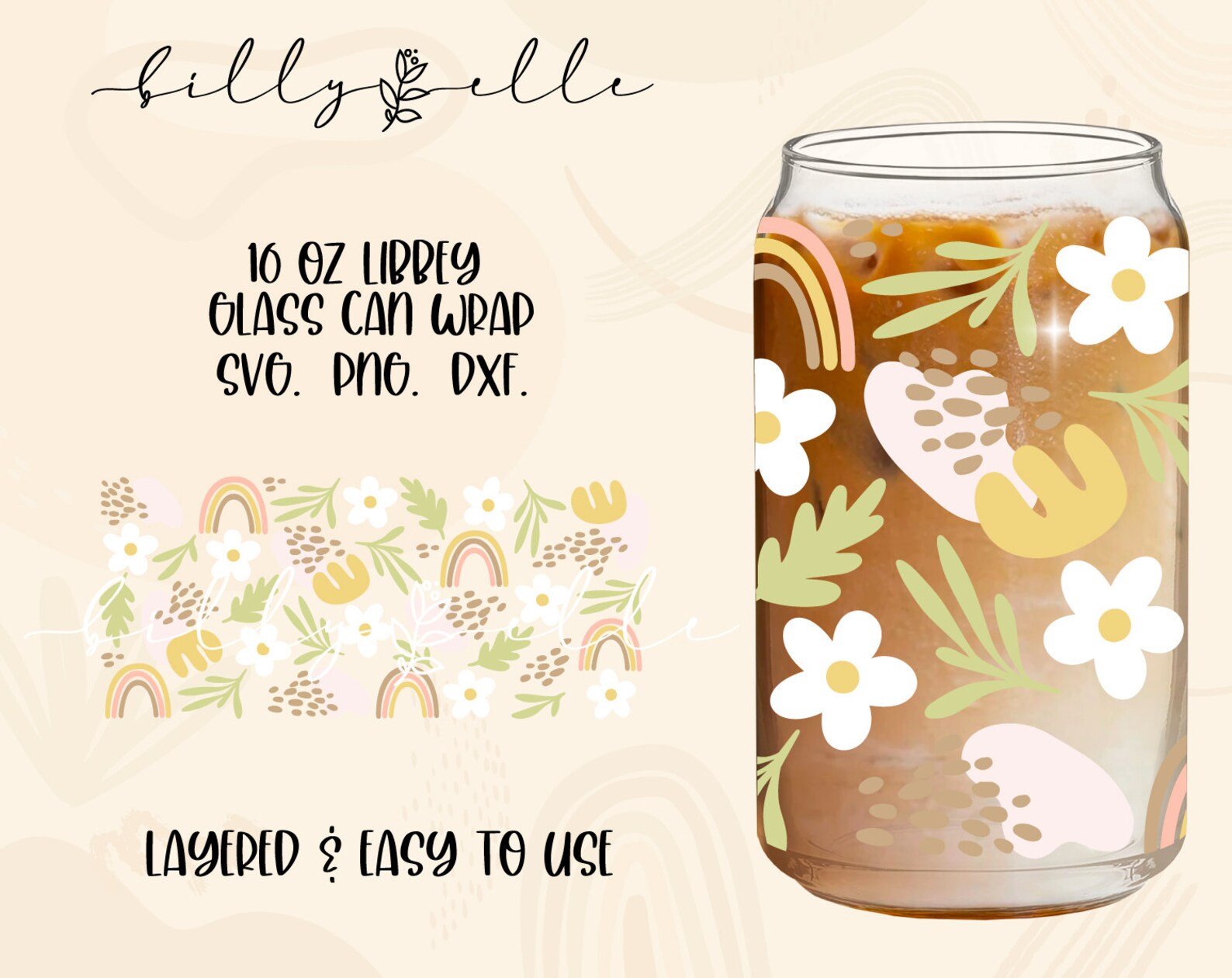 Boho Flowers Pattern Libbey Glass Can Wrap - Digital Download SVG Files ...