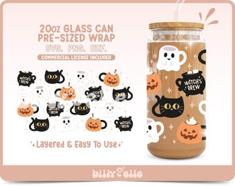 Bonita taza de Halloween de 20 oz, lata de vidrio Libbey, envoltura SVG, bonita calabaza, descarga digital SVG, plantilla de Halloween fantasma de otoño, brebaje de bruja