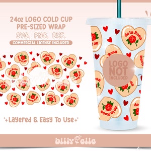 Mexican Mazapan Hearts Hole Wrap SVG - Mexican Candy Hearts Digital SVG Cricut Silhouette Files - Valentines day 24oz Cold Cup