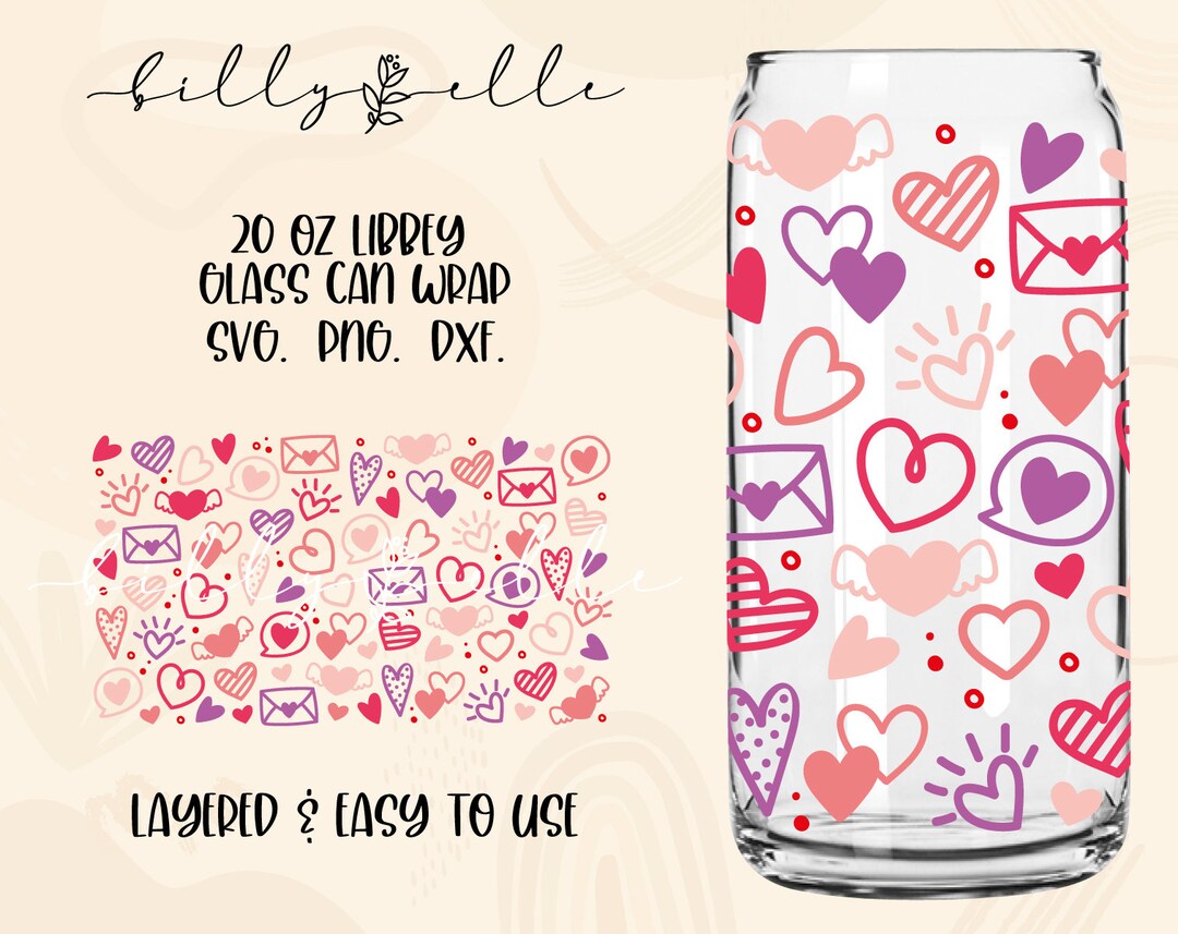Love Hearts 20oz Libbey Glass Can Wrap - Love Pattern - Valentine's Day ...