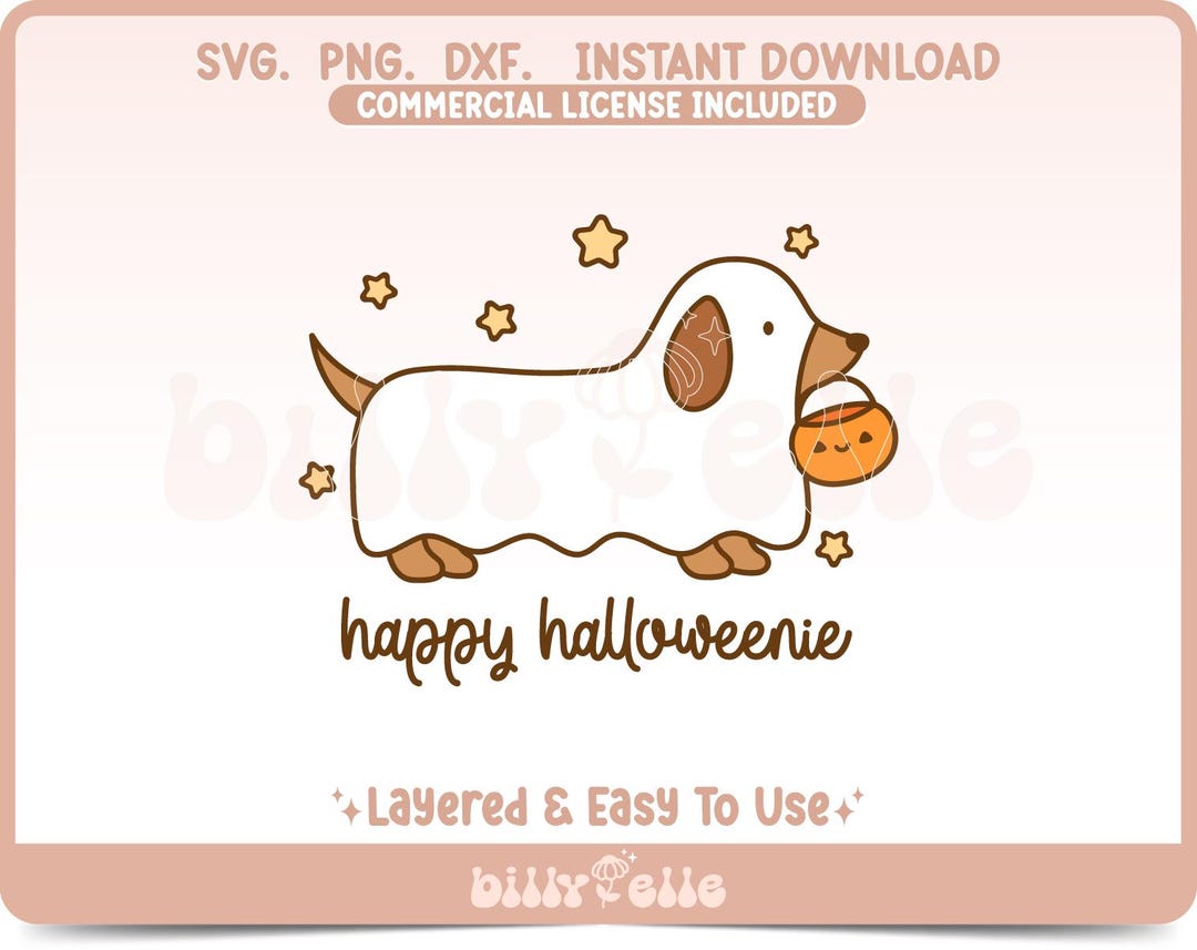 Happy Halloweenie SVG - Cute Dog Sticker PNG - Layered Cricut File ...