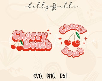 Cherry Bomb SVG - Cherries Bundle Sticker - Groovy Stickers file for Cricut - Colorful Sticker Cherries SVG - Cherry Boho Quote SVG