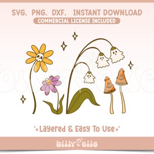 Spooky Halloween Blumen Bundle SVG - Pilz Kürbis Halloween Pflanzen Aufkleber PNG - geschichtete Cricut Dateien - Skull Download Easy SVG