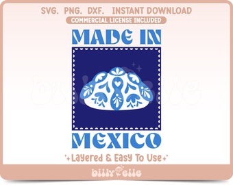 Gemaakt in Mexico - Pan de Muerto Talavera SVG - Mexicaanse Calaverita Stickers PNG - Gelaagde Cricut Bestanden - Dia de Muertos Talavera Art