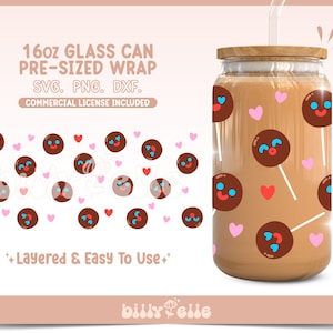 Marshmallow Paleta Payaso 16oz Libbey Glass Can Wrap SVG- Mexican Candy - Digital Download SVG Cricut files - Cute Hearts Lollipop Love PNG