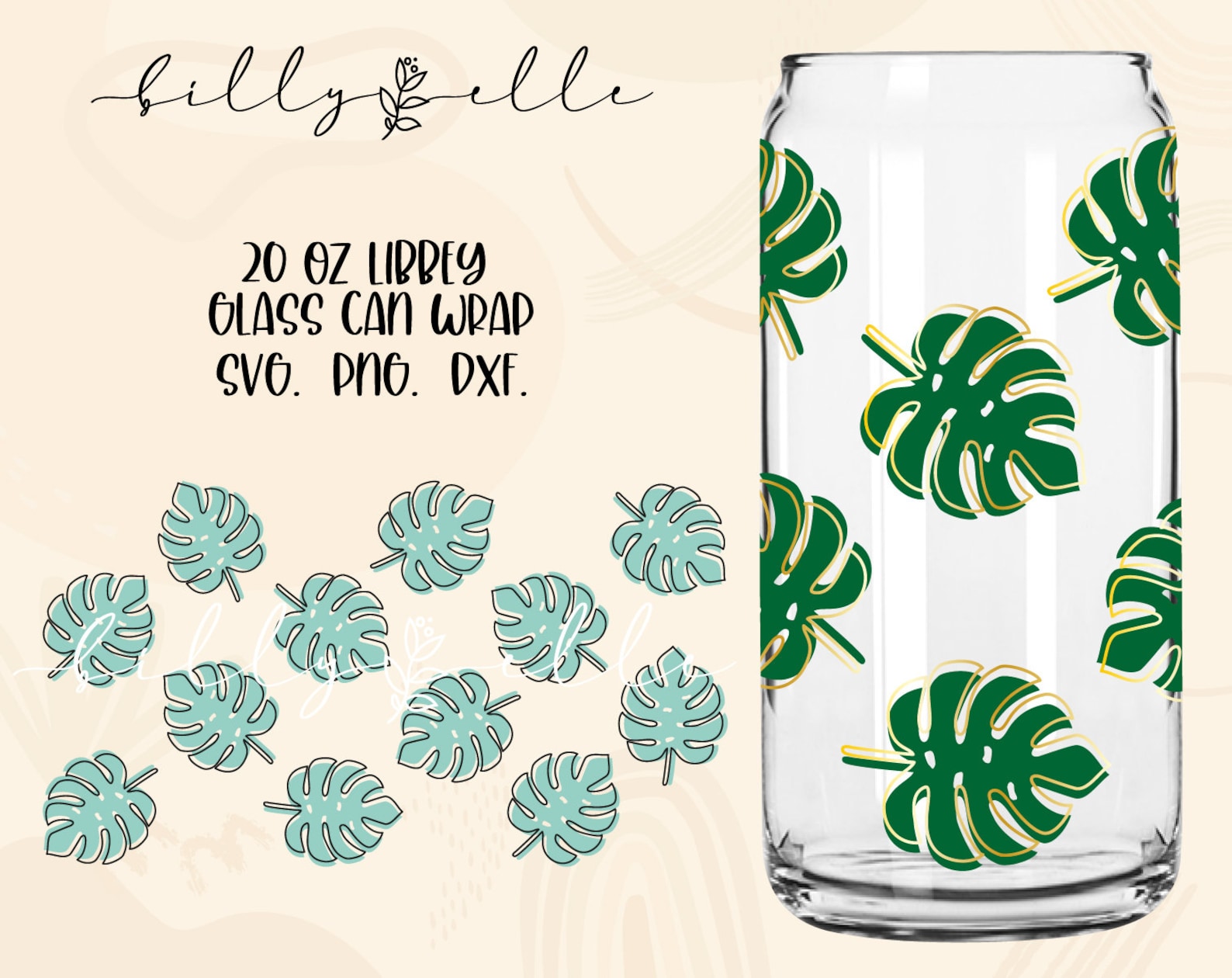 Monstera Leaves 20 Oz Libbey Glass Can Wrap - Boho SVG - Digital ...