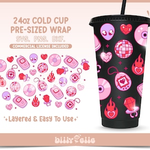 Y2K Retro inspiriert 2000 24oz Tumbler Wrap SVG - Retro y2k Ring Pop Digital PNG Cricut Silhouette Dateien - Tamagotchi vintage 24oz Cup wrap