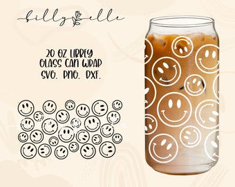 Smile 20oz Libbey Glass Can Wrap - Happy Face - Digital Download SVG Files For Cricut - Smile Face Wrap Template - 20oz Libbey Can Template