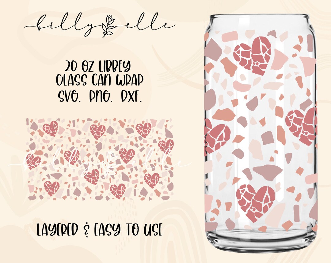 Terrazo Hearts Pattern 20oz Libbey Glass Can Wrap SVG - Valentine's Day ...