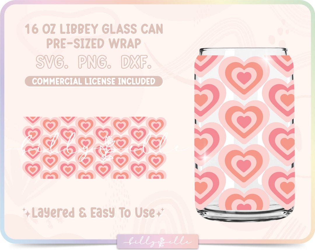 Retro Hearts Libbey Glass Can Wrap - Love Retro Digital Download SVG ...