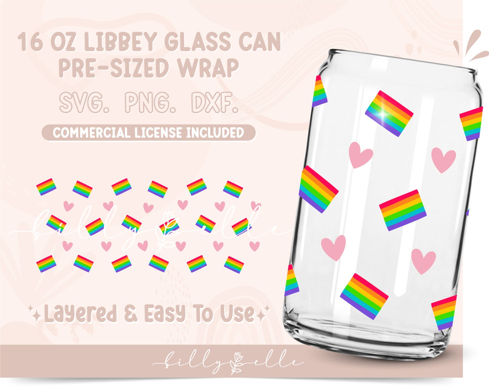 Gay Pride Flags 16oz Libbey Glass Can Wrap - Rainbow Digital Download ...