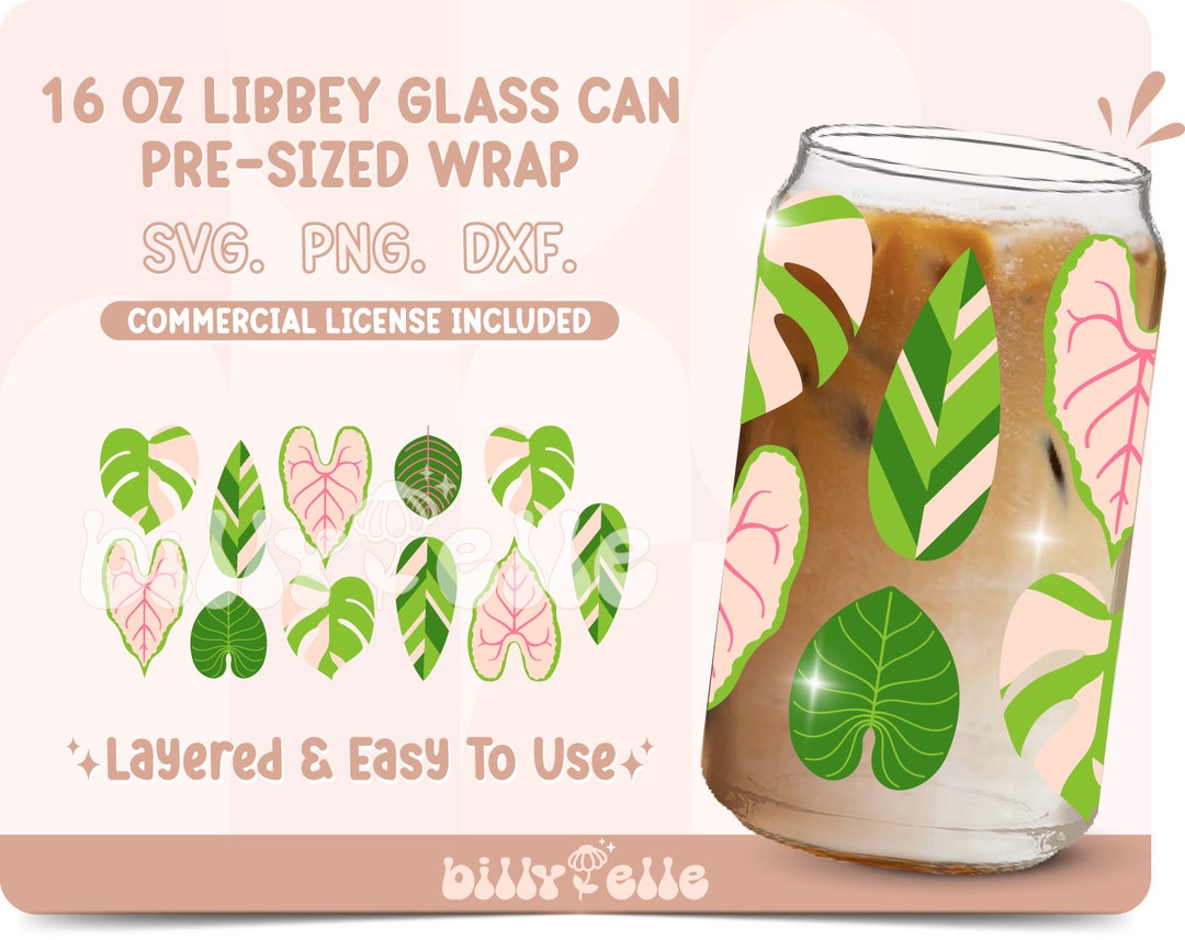 Tropical Leaves Abstract Libbey Glass Can Wrap - Monstera - Digital ...