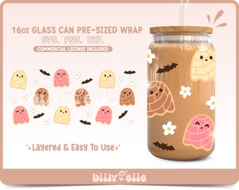 Spooky Conchas 16oz Libbey Glass Can Wrap - Mexican Pan Dulce Ghost - Digital Download SVG Files For Cricut - Dia de Muertos Template
