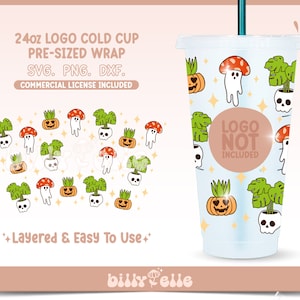 Spooky Plants Hole Wrap SVG - Halloween Digital SVG Cricut Silhouette Files - Mushroom Ghost Coffee 24oz Cold Cup PNG - Pumpkin Pot
