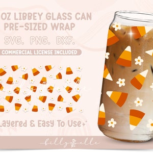 Candy Corn 20oz Libbey Glass Can Wrap - Halloween SVG Digital Download SVG Cricut - Silhouette - Retro Flower Pattern Beer Glass Template