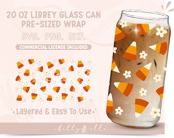 Candy Corn 20oz Libbey Glass Can Wrap - Halloween SVG Digital Download SVG Cricut - Silhouette - Retro Flower Pattern Beer Glass Template