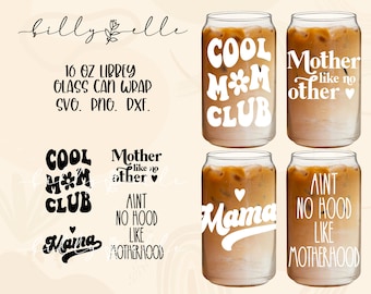 Mothers Day Libbey Glass Can Bundle - Cool Mom - Retro Groovy Digital Download SVG Files For Cricut - Mama Libbey Glass Bundle Stickers