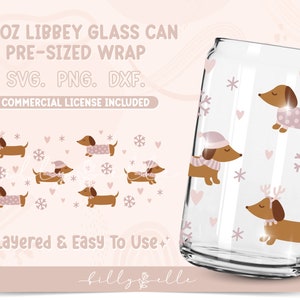 Weihnachten Dackel Hunde 16oz Libbey Glas Dose Wrap - Feiertage PNG Digital Download SVG Cricut - Silhouette - Weihnachten Bierglas Vorlage