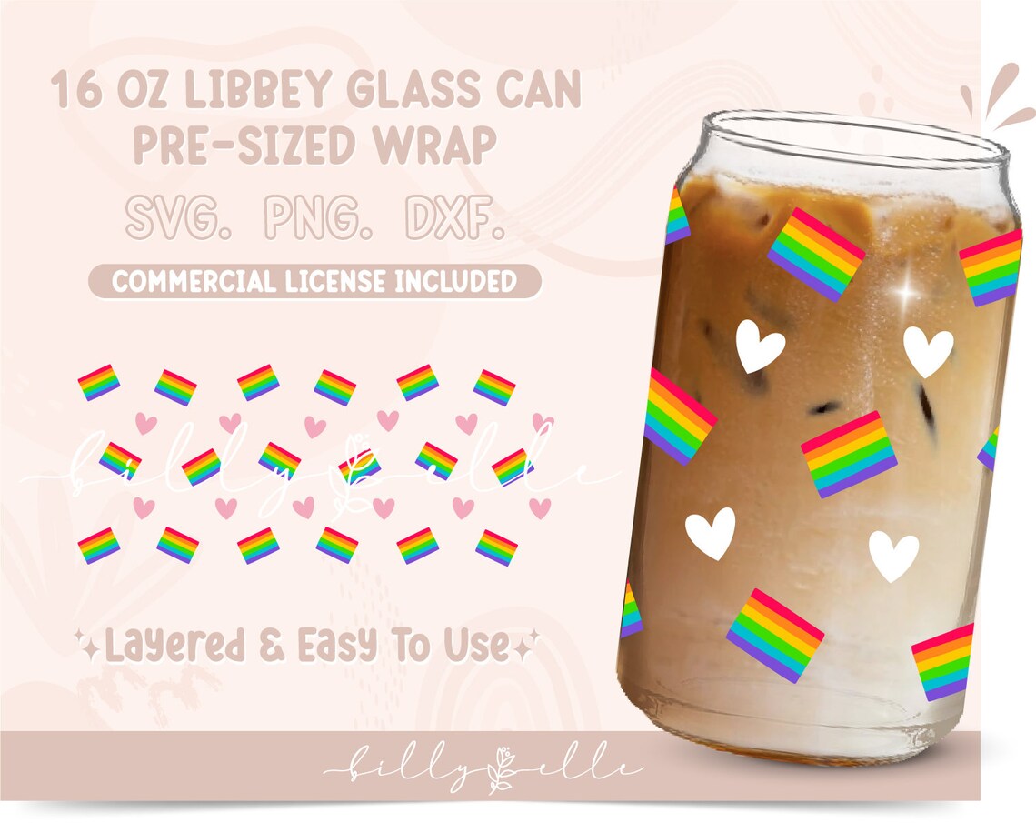 Gay Pride Flags 16oz Libbey Glass Can Wrap - Rainbow Digital Download ...