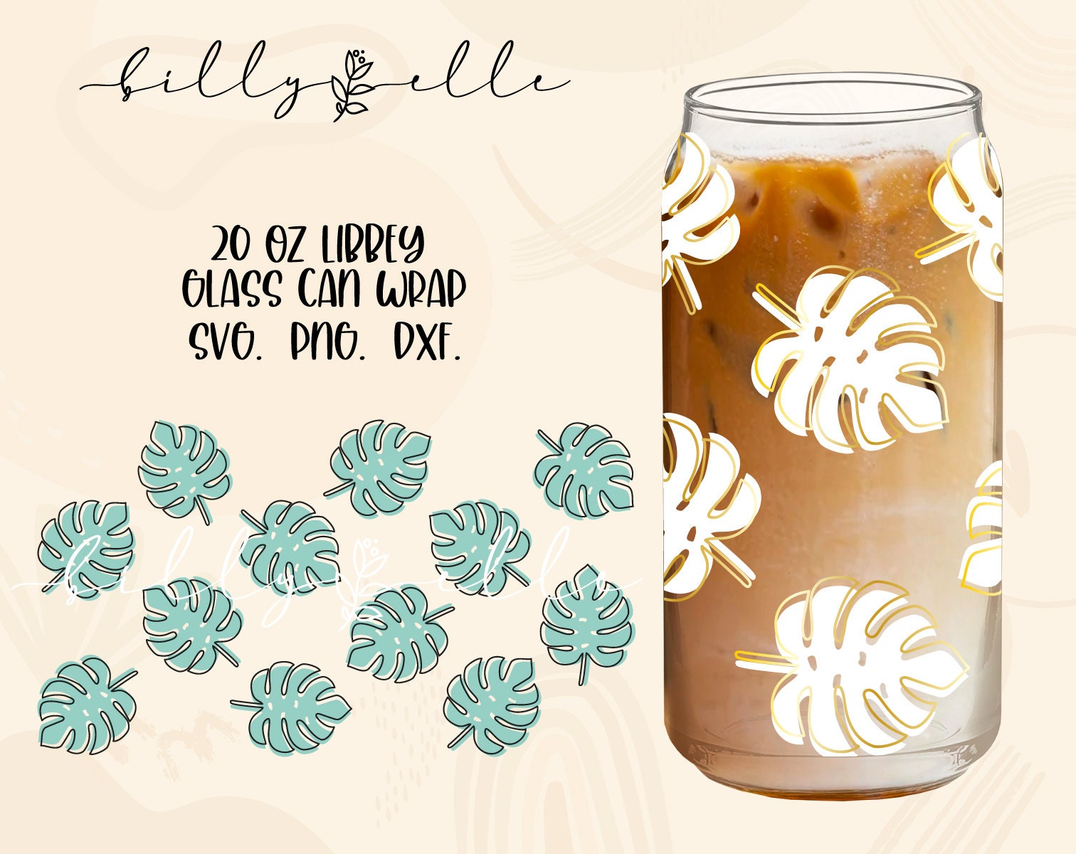 Monstera Leaves 20 Oz Libbey Glass Can Wrap - Boho SVG - Digital ...