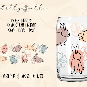 Easter Libbey Glass Can Wrap - Easter Bunnies - Digital Download SVG Files For Cricut - Line Art Wrap Template - 16oz Libbey Can Template