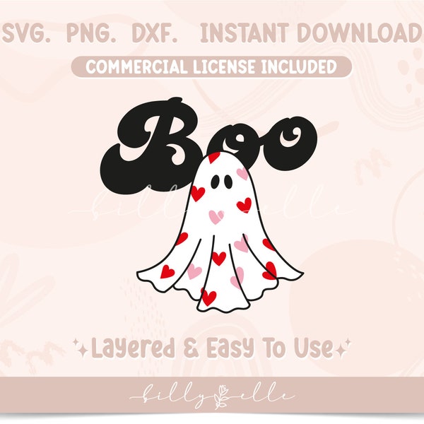Cute Ghosts SVG - Boo Halloween Design - Silhouette Sticker Hearts - Aesthetic Stickers file for Cricut - Spooky Season SVG