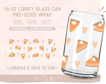 Pumpkin Pie 16oz Libbey Glass Can Wrap - Thanksgiving SVG Digital Download SVG Cricut - Silhouette - Pumpkin Pattern Beer Glass Template