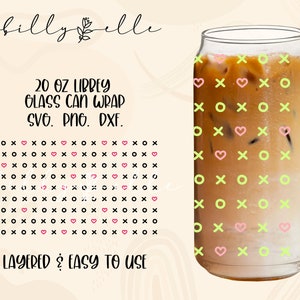 XOXO Mini Herzen Muster Libbey Glas Dose Wrap - Süß - Digital Download SVG Dateien für Cricut - Valentinstag Wrap Vorlage - 20oz Vorlage