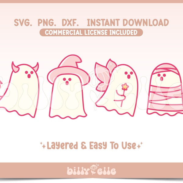 Spooky Ghost Costumes SVG - Halloween Ghost Stickers PNG - Layered Cricut Files - Download Easy SVG - Cute ghost