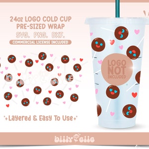 Paleta Payaso Hearts Hole Wrap SVG - Mexican Candy Hearts Digital SVG Cricut Silhouette Files - Dia dos Namorados 24oz Cold Cup
