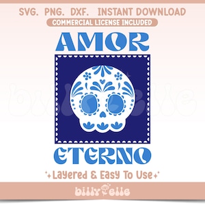 Amor Eterno - Dia de Muertos Talavera SVG - Mexicaanse Calaverita Stickers PNG - Gelaagde Cricut Bestanden - Dia de Muertos Talavera Art