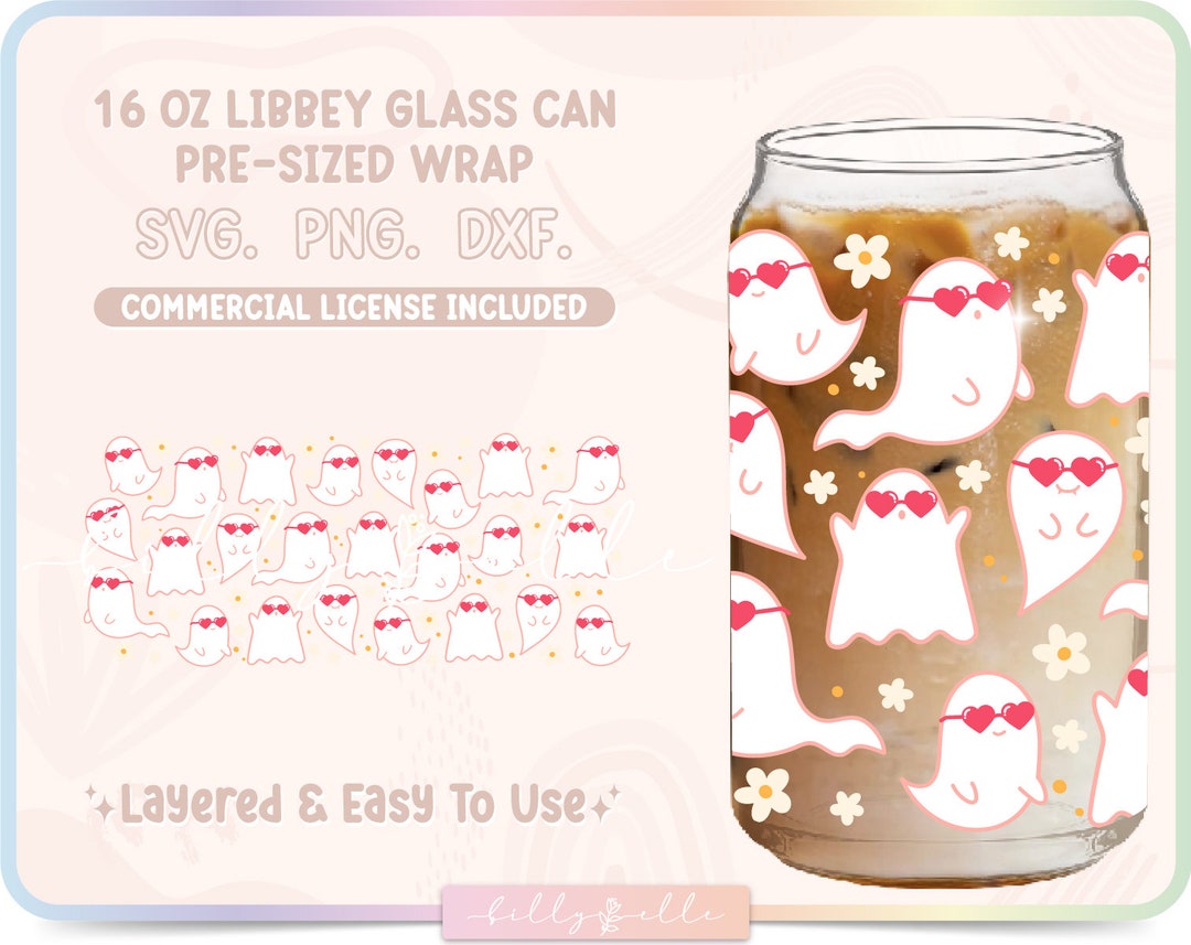Lovely Ghosts Libbey 16oz Glass Can Wrap - Cute Halloween SVG Digital ...