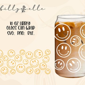 Smile Libbey Glass Can Wrap - Happy Face - Digital Download SVG Dateien für Cricut - Smile Face Wrap Template - 16oz Libbey Can Template