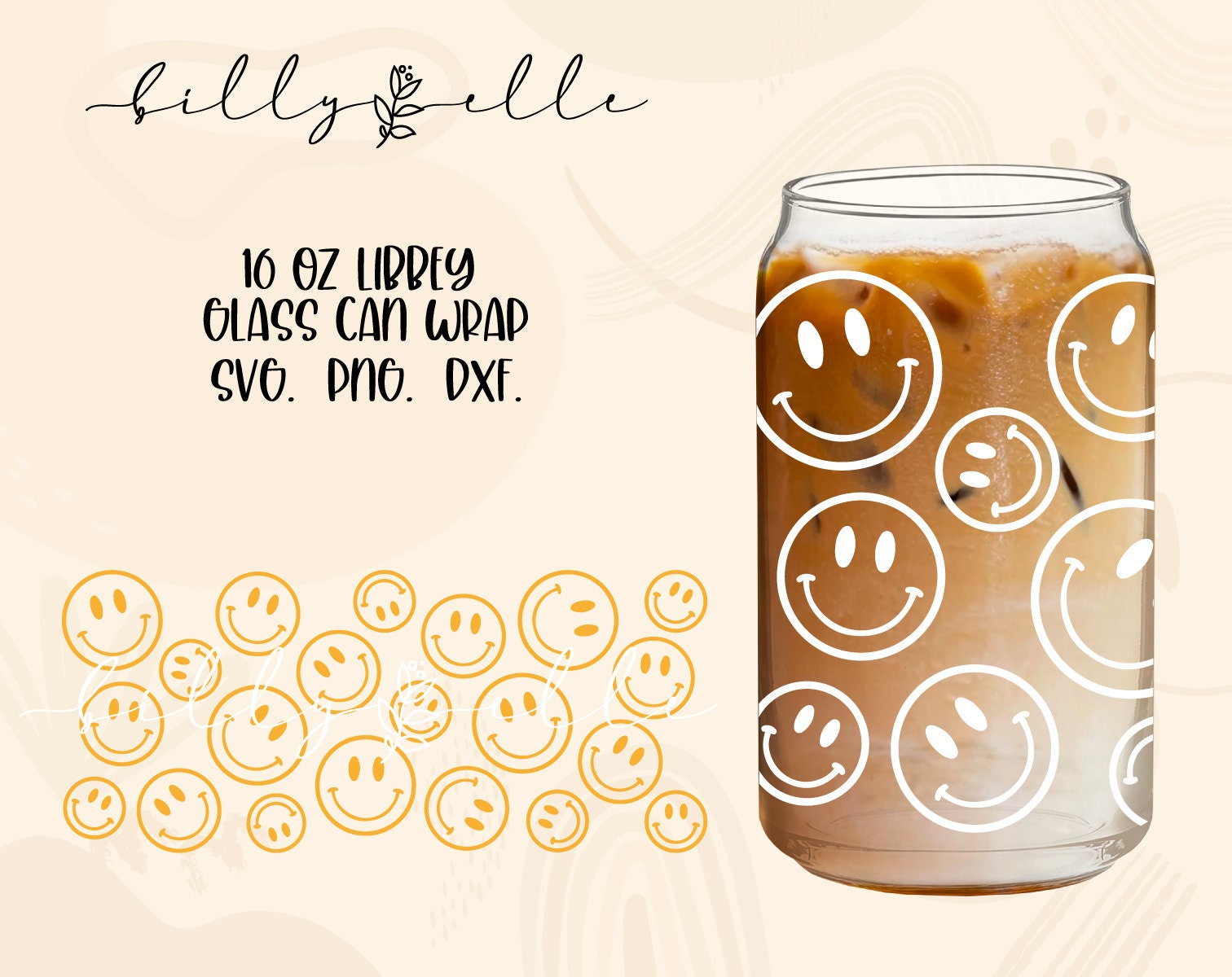 FALL VIBES SMILEY FACE Frosted Glass Cup Libbey Can