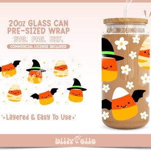 Spooky Candy Corn 20oz Libbey Glass Can Wrap - Halloween Candy Corn Mummy - Digital Download SVG Files For Cricut - Witch Candy Template