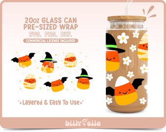 Spooky Candy Corn 20oz Libbey Glass Can Wrap - Halloween Candy Corn Mummy - Digital Download SVG Files For Cricut - Witch Candy Template