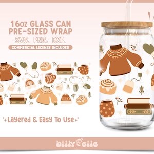 Gemütlicher Winter 16 Unzen Libbey Glasdose SVG - Neutral Winter - Digital Download SVG Weihnachten Pullover Ästhetik - Bücher