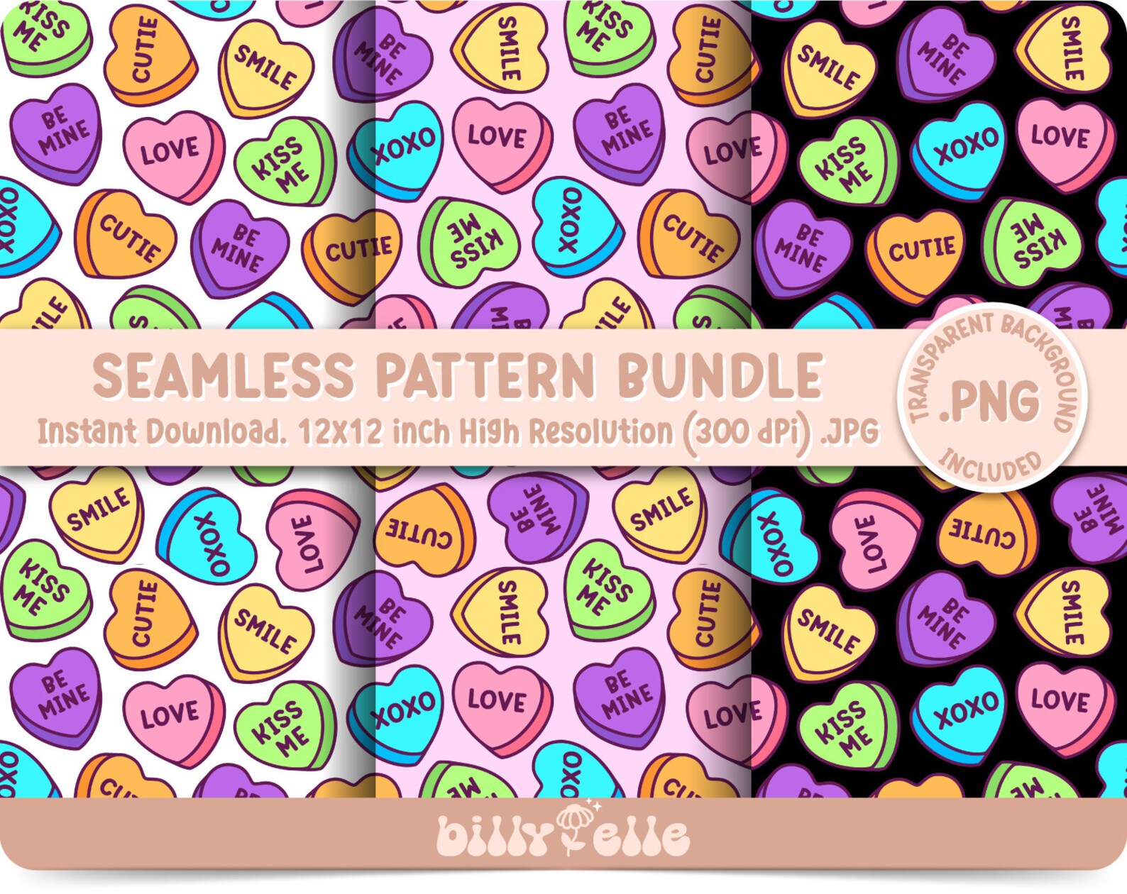 Valentines Day Candy Hearts Seamless Pattern Bundle - Valentines ...