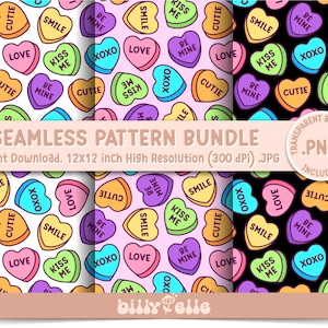 Naadloze patroonbundel Valentijnsdag Candy Hearts - Valentijnsdagpatroon - JPG met hoge resolutie - Be Mine herhalend patroon Candy Hearts