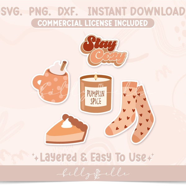 Aesthetic Fall Stickers - Cozy Pumpkin Pie Bundle - Pumpkin Spice Latte Digital Download SVG Cricut - Silhouette - Thanksgiving Sticker SVG