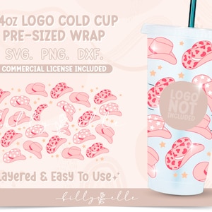 Pink Cowgirl Hat Star Coffee Wrap SVG - Western Digital Download SVG Files For Cricut Silhouette - Texas Cowboy Venti 24oz Cold Cup