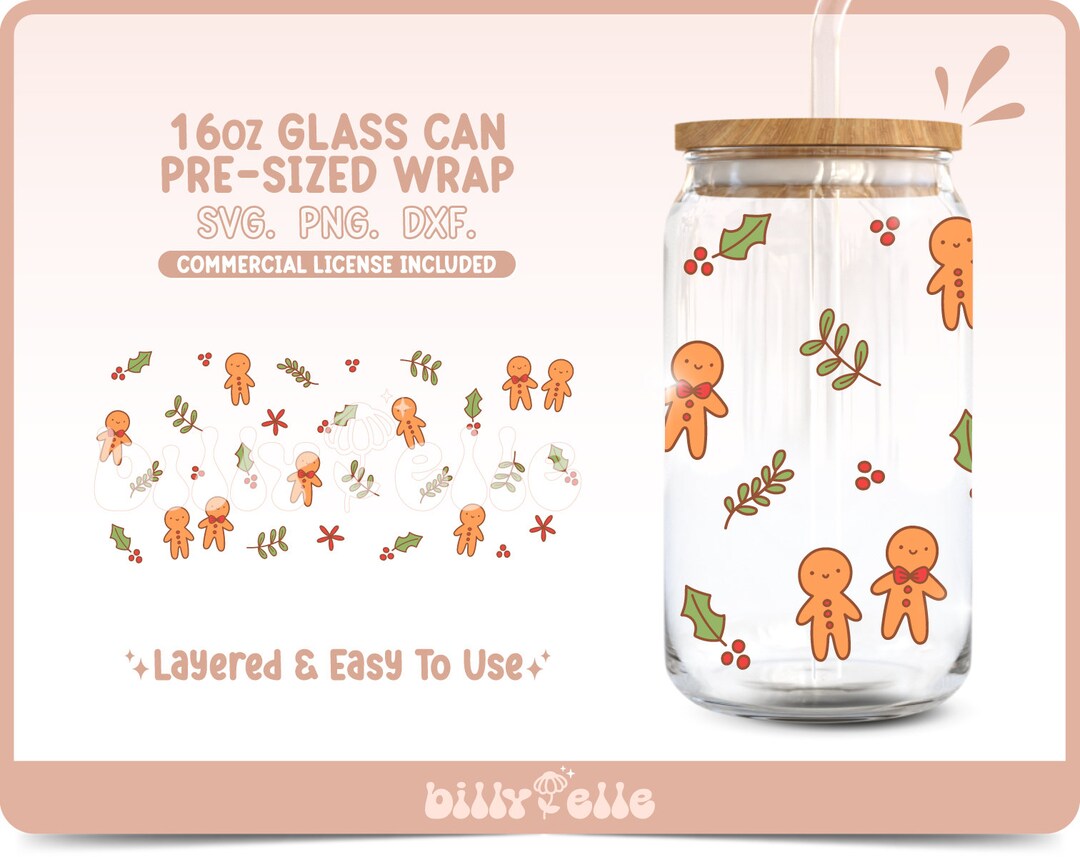 Cute Gingerbread Cookies Doodle 16oz Libbey Glass Can Wrap - Christmas ...