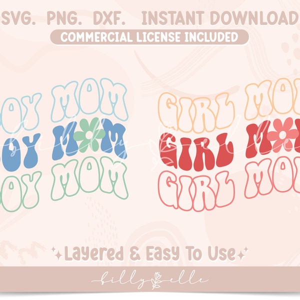 Boy Mom and Girl Mom SVG Bundle - Groovy Sticker - Svg File for Cricut - Mothers Day Bundle SVG - Mom matching SVG - Mothers day gifts